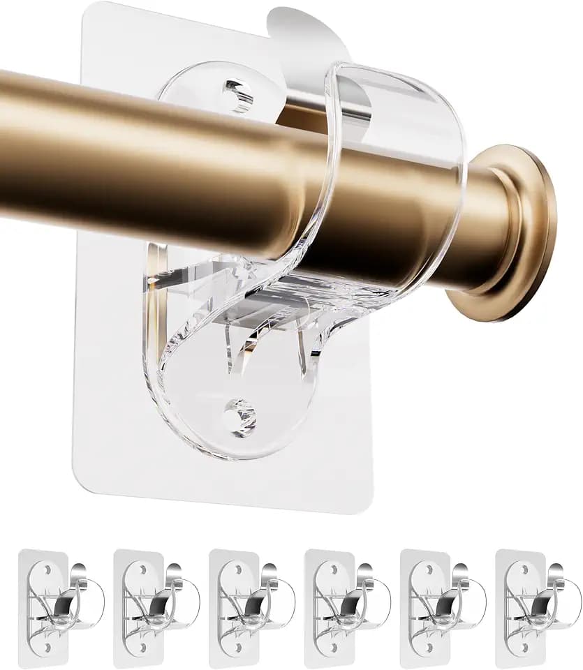 ANDGOO Adhesive Curtain Rod Holders-26LB, 6-Pack, Drilless Curtain Brackets