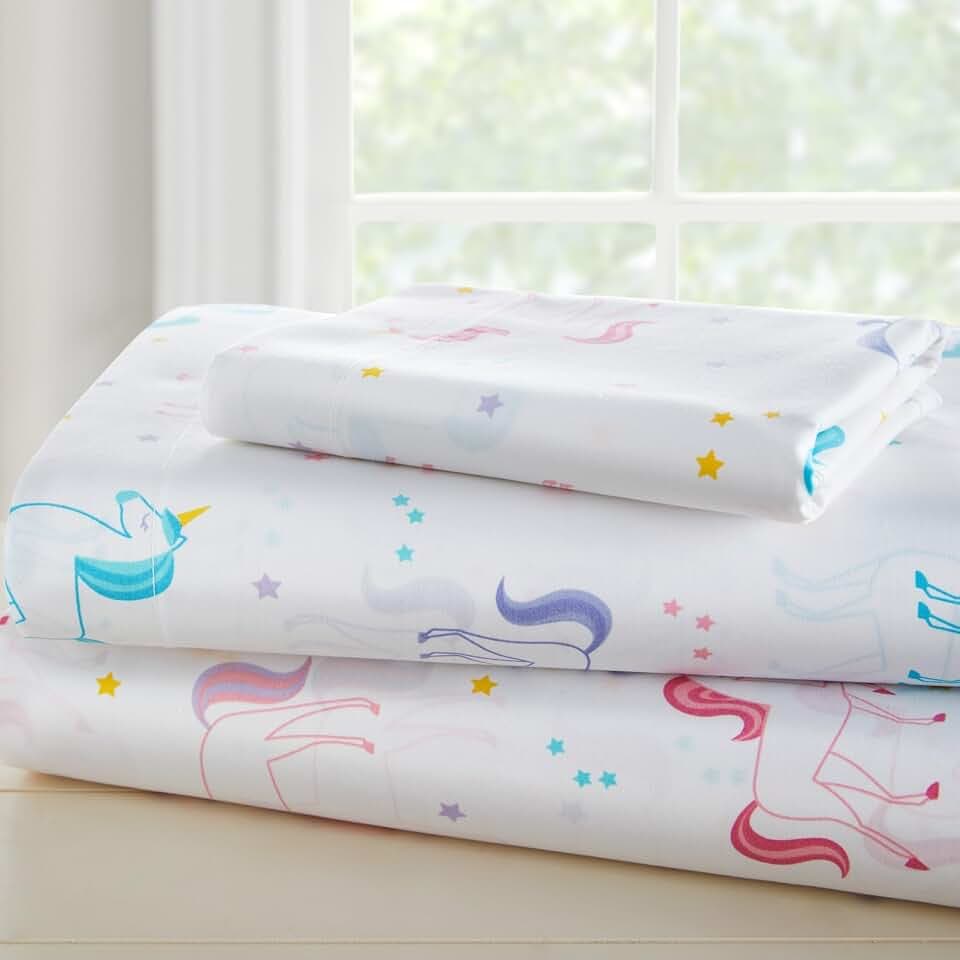 Wildkin 100% Cotton Twin Sheet Set – Soft & Cozy Bed Sheets - Unicorn