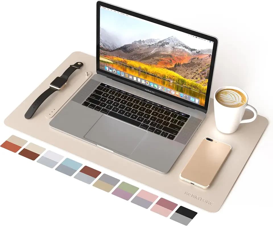RENMTURE Double-Sided Two-Tone Faux Leather Desk mat Desktop Organization and Accessories Home and Office Large Mouse pad Game and Work (Beige/Brown, 23.6" x 13.7")