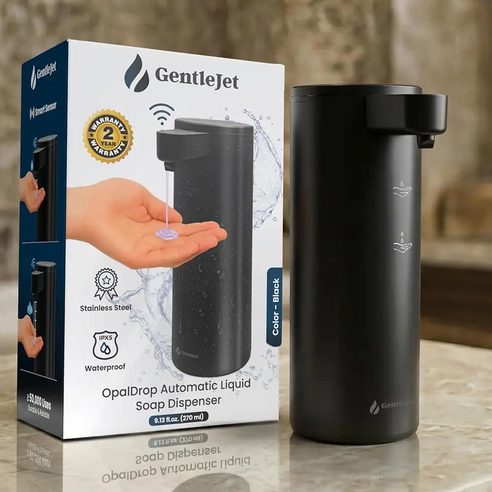 GentleJet OpalDrop Automatic Liquid Soap Dispenser for Kitchen Sink Touchless No-Drip Pump, USB-C Rechargeable, 304 Stainless Steel, IPX5 Water-Resistant, 270 ml