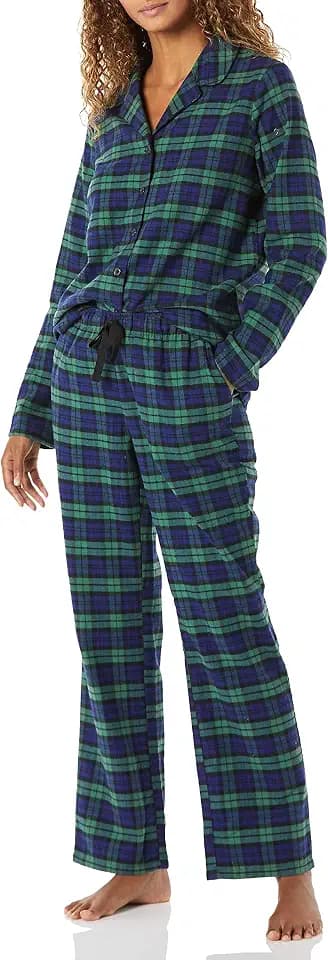 Amazon Essentials Women's Flannel Long-Sleeve Button Front Shirt and Pant Pajama Set