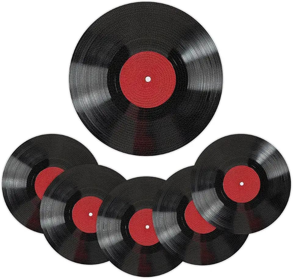 Black Red Vinyl Record Round Placemats Set of 6 Woven Braided Place Mat Heat Resistant Washable Table Mats for Dining Table Kitchen, 15 in