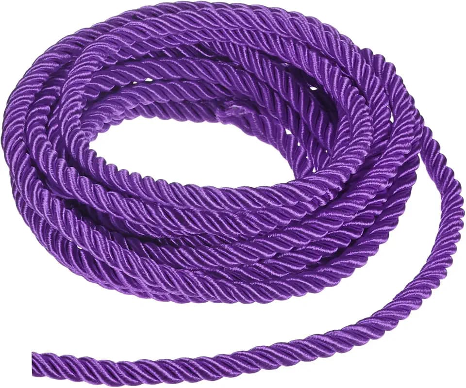 M METERXITY 5 Yards Twisted Rope Trim, 8mm/0.31 in Dark Purple Soft Polyester Twisted Silk Rope Cord 3-Ply Decorative Cord for Gift Bag/DIY Crafts/Home Decor/Curtain Tieback