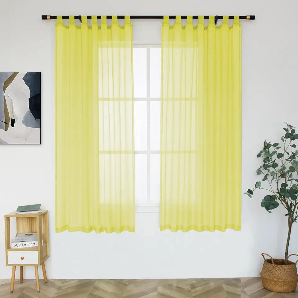 MUMFAS Yellow Sheer Curtains 63 Inches Long for Living Room Tab Top Semi Transparent Light and Airy Bohemian Rustic Stylish Drapes for Bedroom 52x63 Length 2 Panels Set