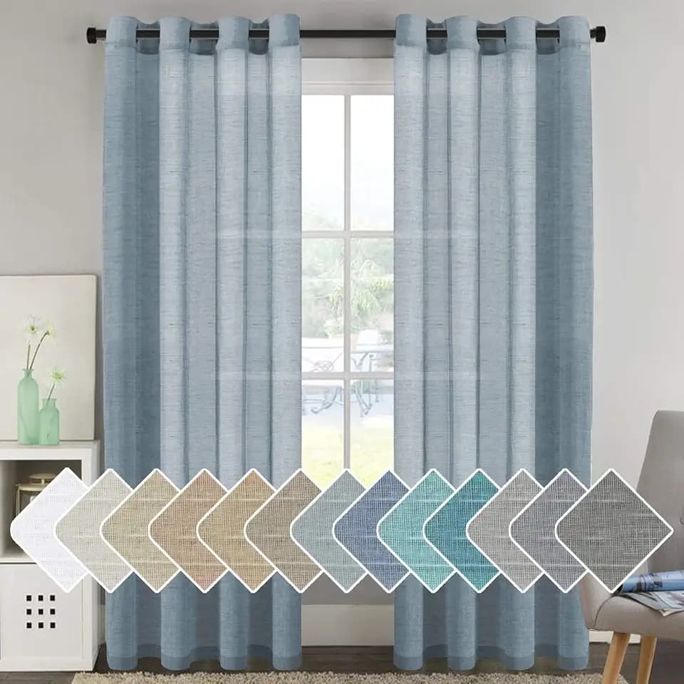 H.VERSAILTEX Denim Linen Sheer Curtains 96" 2 Panels Grommet