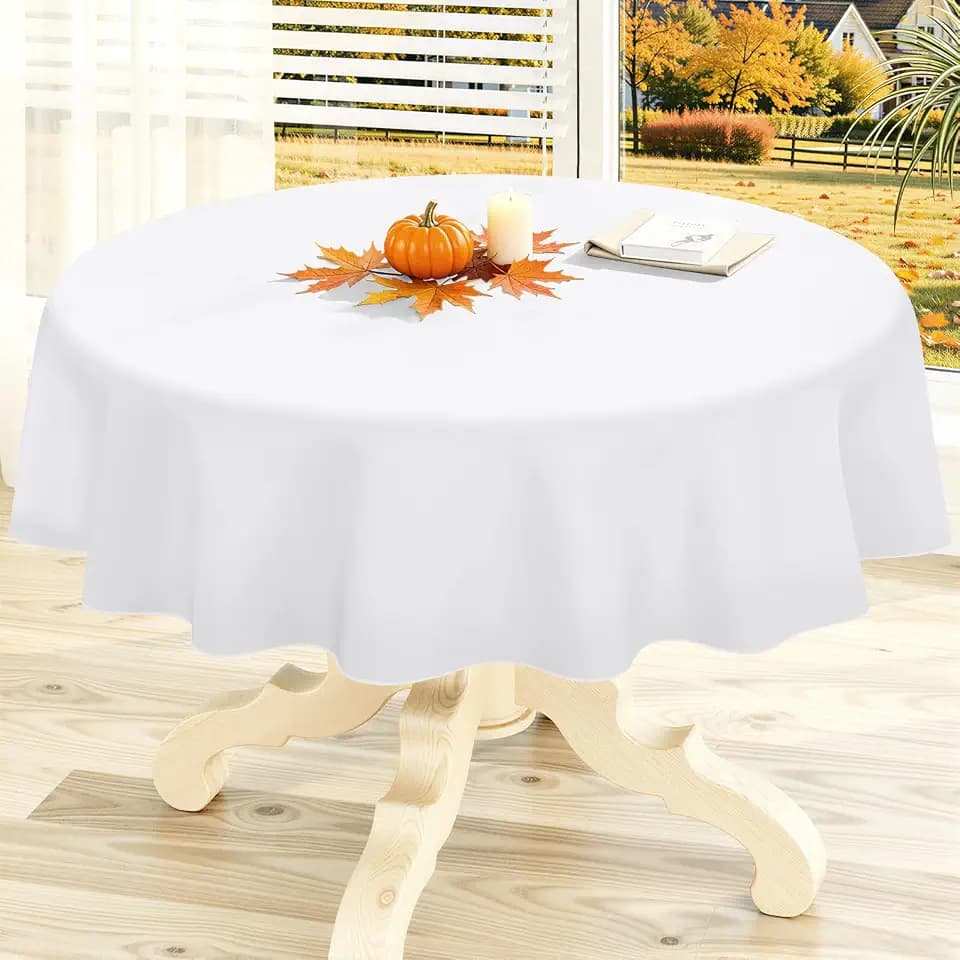 homing Round White Vinyl Waterproof Tablecloth with Flannel Backed