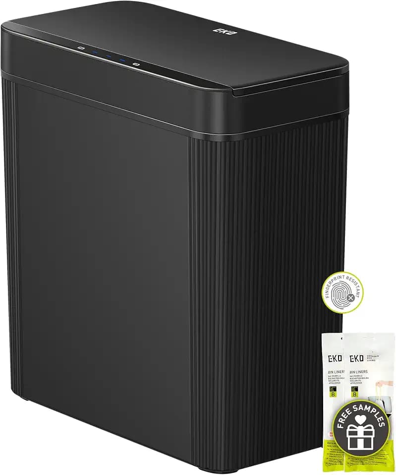 EKO Brio 10L/2.6 Gallon Motion Sensor Trash Can, Automatic Touchless Bathroom Garbage Bin, Waterproof Smart Trash Can for Kitchen, Bedroom, and Office, Black