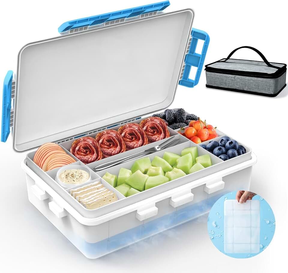 Snackle Box with Ice Pack, Travel Food Container with Lids (White)