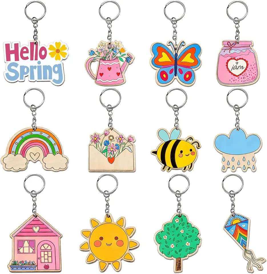 Wooden Spring Party Color Your Own Keychains Unfinished DIY Coloring Butterfly Flower Crafts for Party Favors
