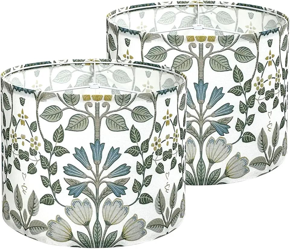 Lamp Shades Set of 2, Blue Floral Drum Shades, 13 x 13 x 10 Inch