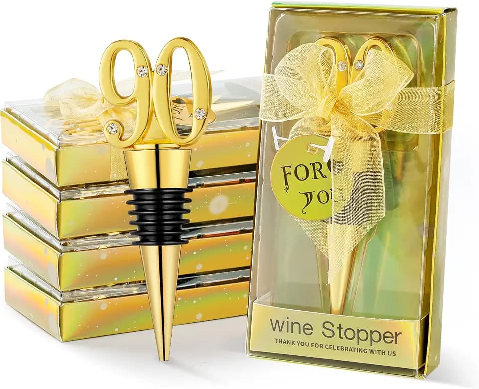 24 Pack 90th Birthday Party Favors, Wine Stoppers with Gold Gift Boxes