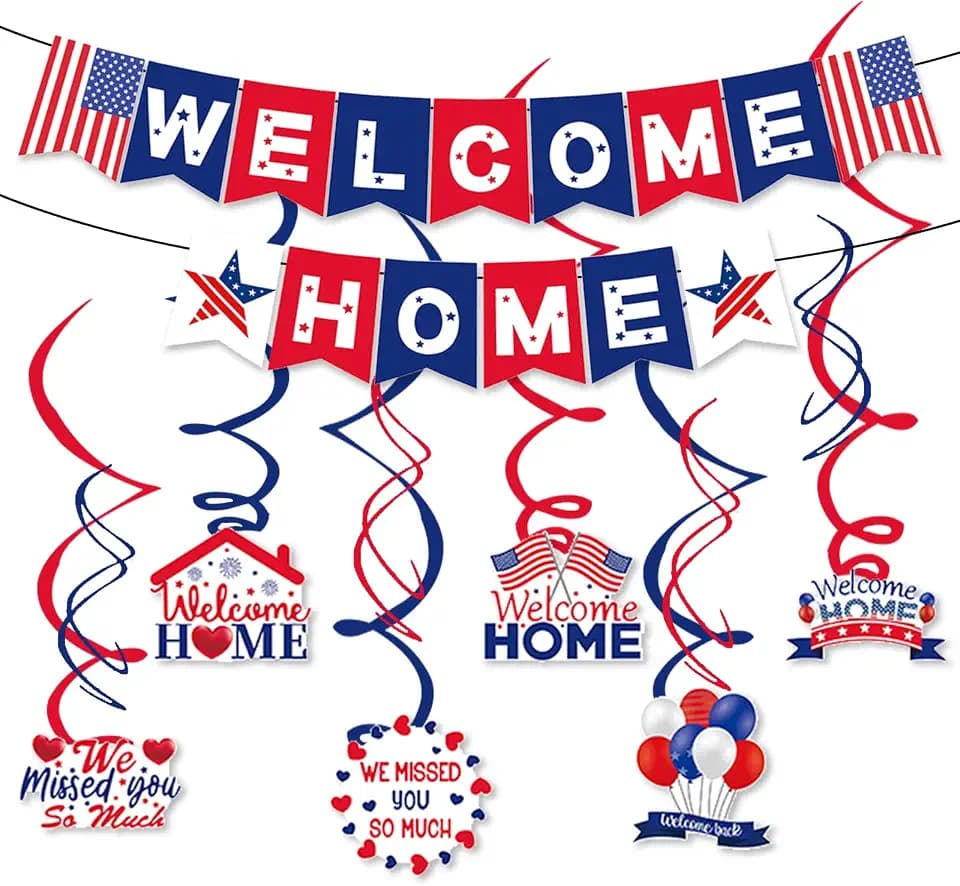 Welcome Home Banner, Red White and Blue Paper Welcome Home Decoration