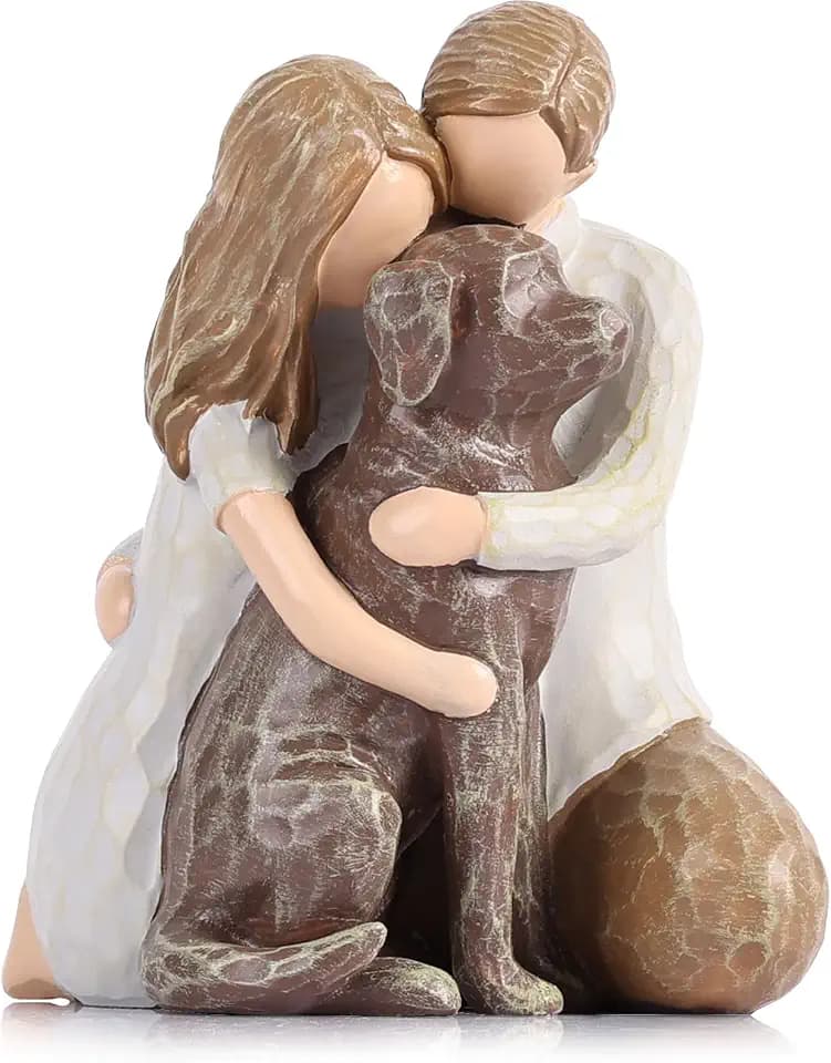 Labrador Dog Lover Figurine, Couple Hugging Labrador Resin Statue, Pet Memorial Figurine, Family and Pet Lover Gift, Modern Home Decor Sculpture for Living Room, Bedroom, Bookshelf, or Office