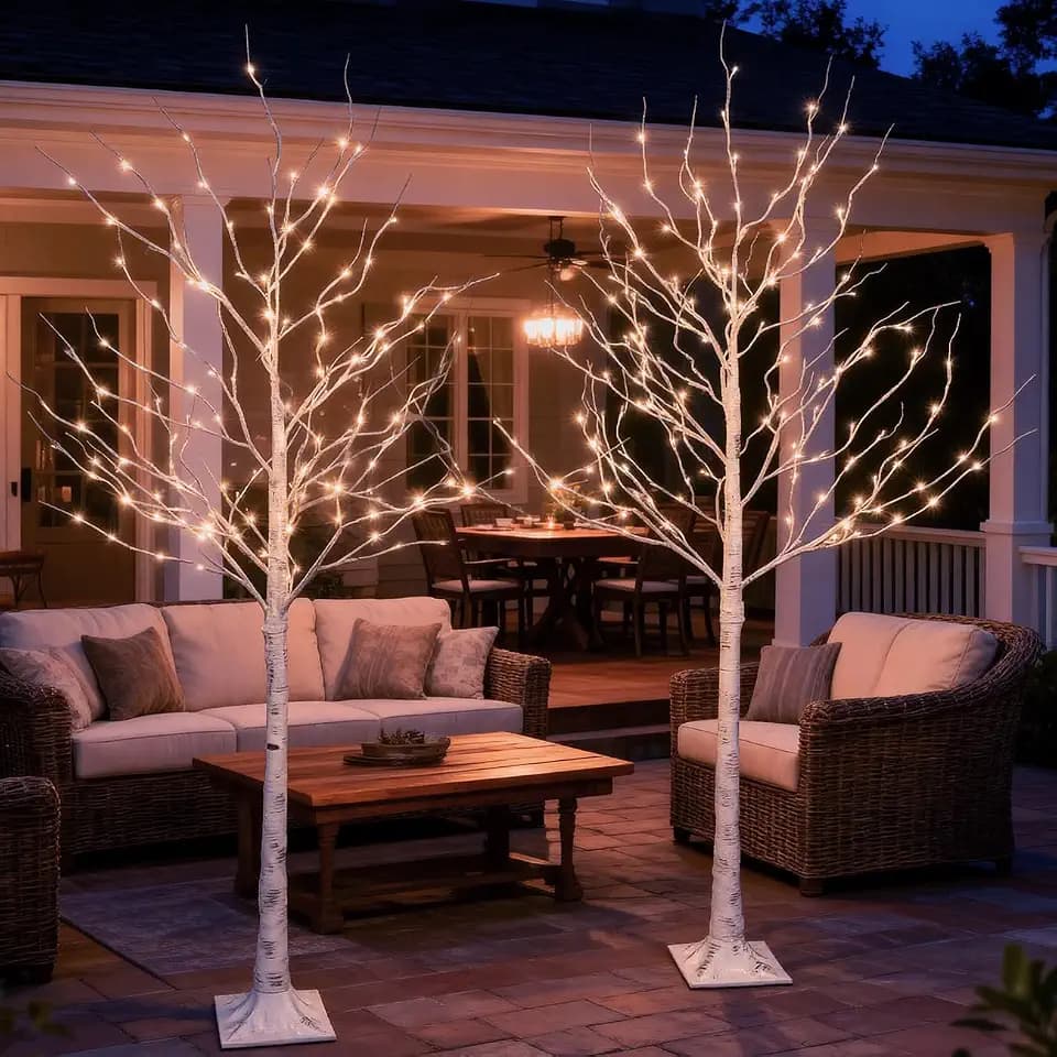 TYBEEU 6ft Lighted Birch Tree Set with Total 320 Warm White LED Lights