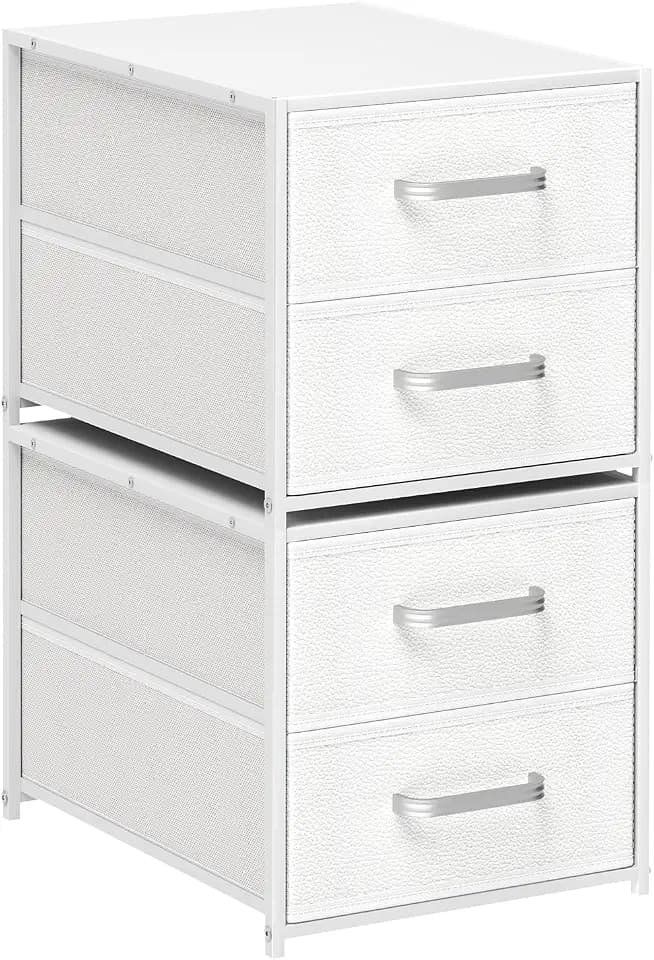 Homsorout Stackable Storage Drawers - 2 Tier Closet Organizer with Metal Handles and Metal Frame, Fabric Dresser with Collapsible Bins for Bedroom, Dorm, Office, White, 2 Pack