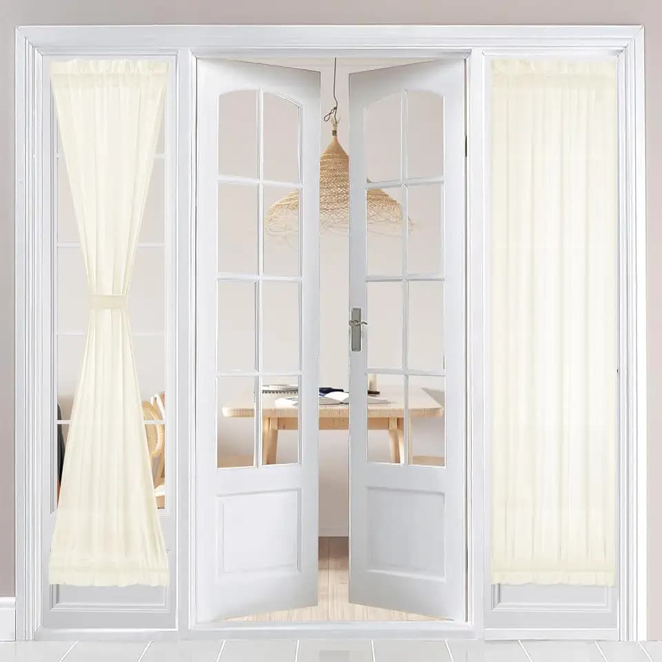 HOMEIDEAS Privacy Sheer Door Curtains for French Door 26x72 Inch Cream Yellow