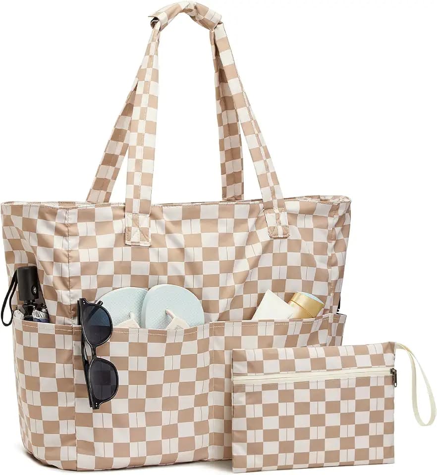 G4Free Large Beach Bag Waterproof Sandproof, Zipper Pool Tote for Women