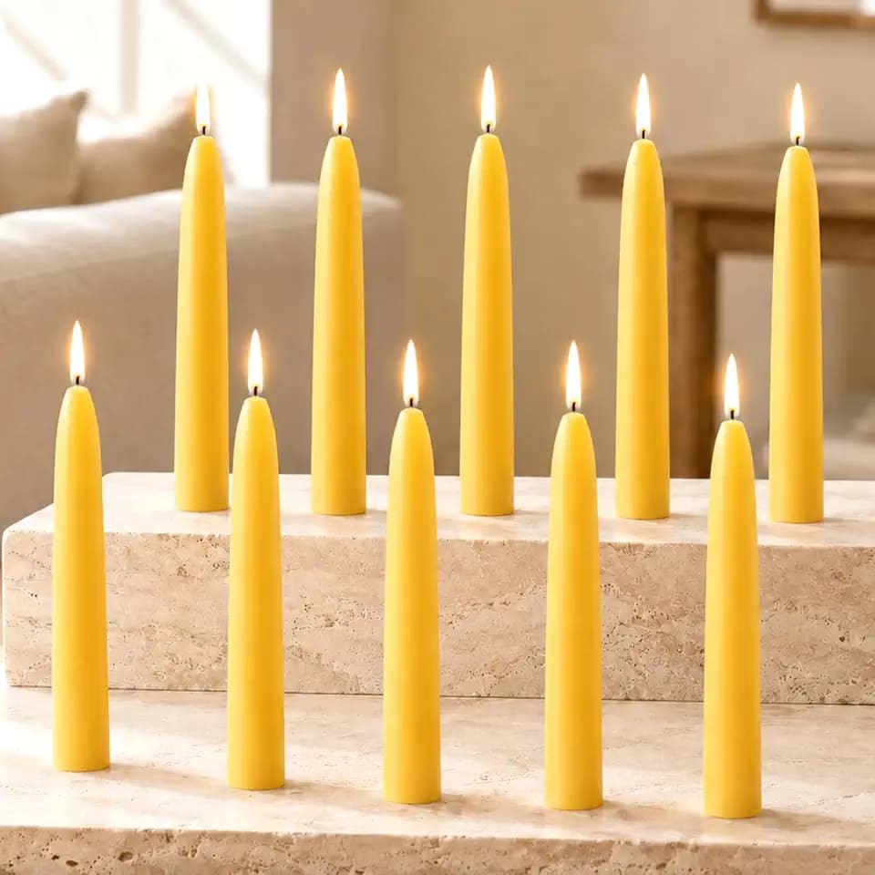 6 Inch Pure Beeswax Taper Candles 10 Pack, 6-Hour Burn