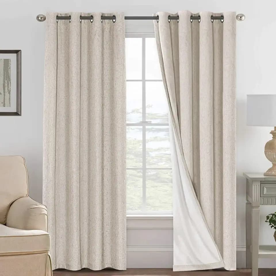 H.VERSAILTEX 100% Blackout Linen Curtains 108" L 2 Panels Natural
