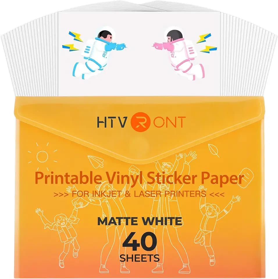 HTVRONT Printable Vinyl Sticker Paper, 40 Sheets, Matte White, 8.5"x11"