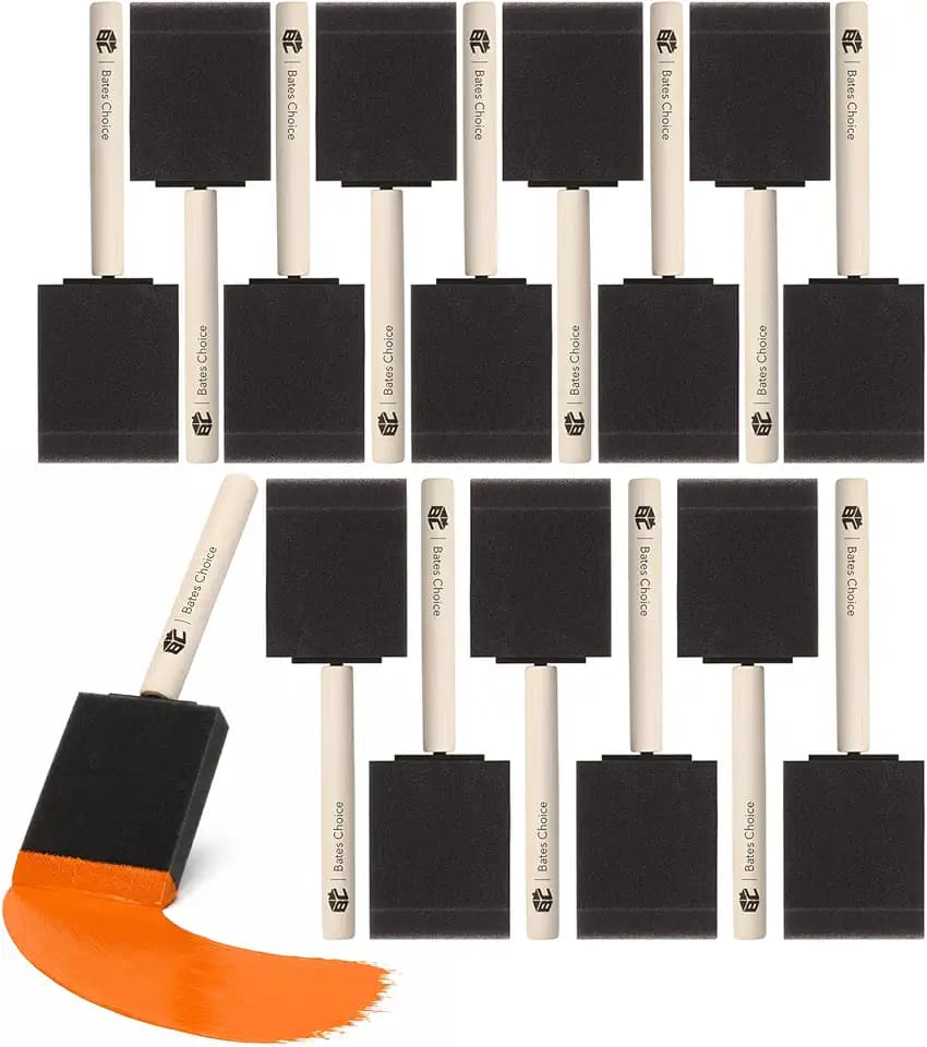 Bates- Foam Paint Brushes, 2 Inch, 16 Pack, Wooden Handle