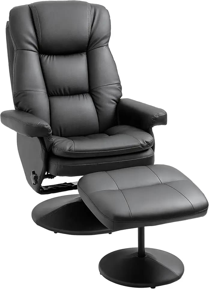 HOMCOM Swivel Recliner with Ottoman PU Leather Reclining Chair Black