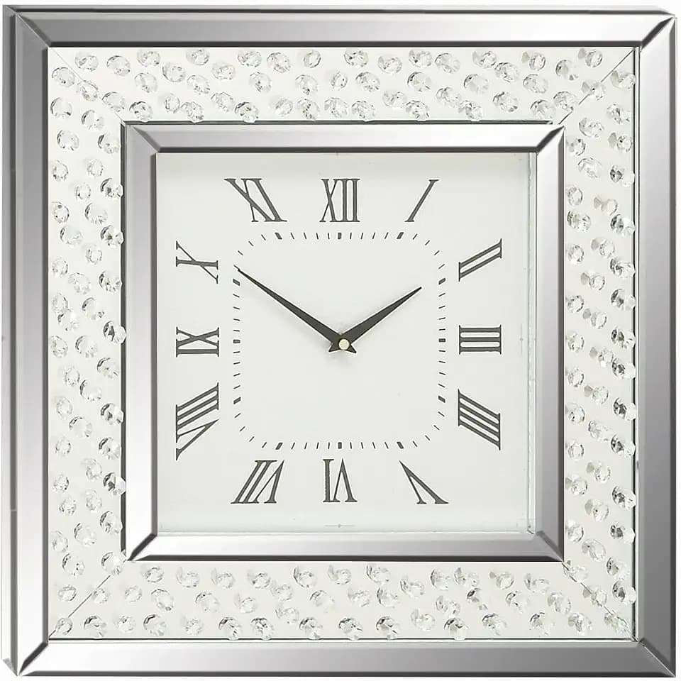 Deco 79 Wooden Decorative Wall Clock Mirrored Wall Clock for Home with Floating Crystals, Wall Clock for Room 2" x 20" x 20", Silver