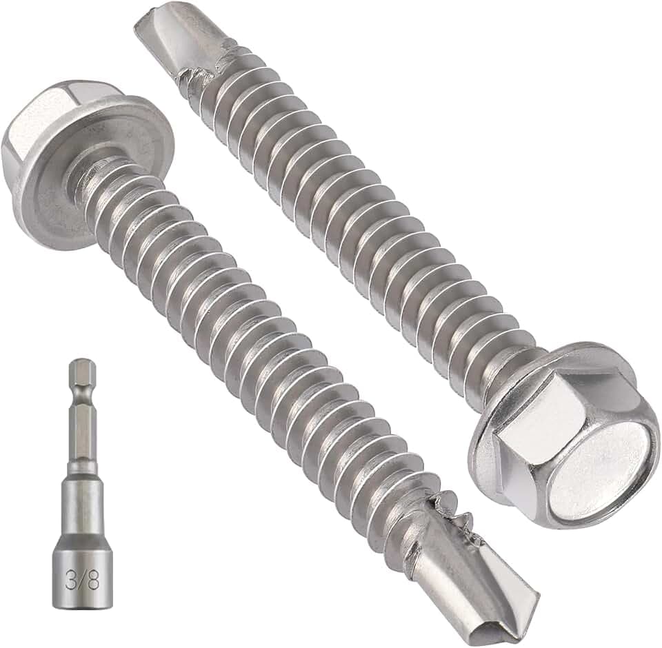 VGBUY 38Pcs #14 x 2 Self Drilling Screws for Metal,410 Stainless Steel Self Tapping Screws,Sheet Metal Screws,Quick Metal Tapping,Hex Washer Head