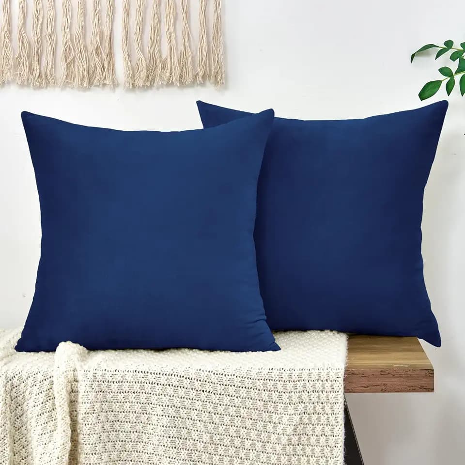 Throw Pillow Covers Decorative Velvet Set of 2 22x22 Inch Pillow Covers, Soft Navy Blue Large Pillowcases for Couch Sofa Bed Living Room, Farmhouse Home Boho Decor, Accent Cushion Covers