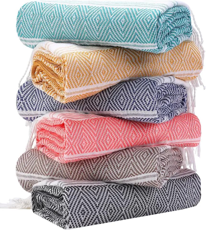 6 Packs Oversized Cotton Turkish Beach Towels Set Bulk 74"x38" Extra Large Sand Free Quick Dry Clearance Swim Bath Camping Pool Towel Travel Blanket Adult Essentials Cruise Accessories Vacation Gift