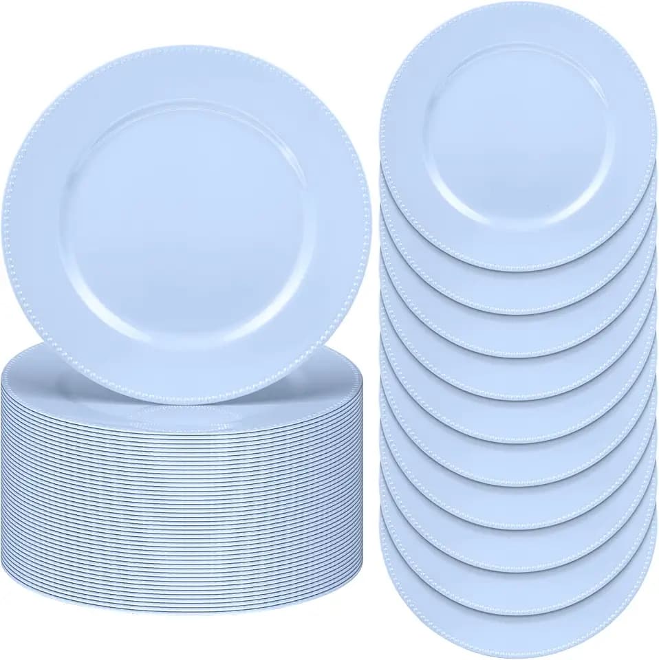 Jinei 36 Pack 13 Inch Light Blue Beaded Round Charger Plates