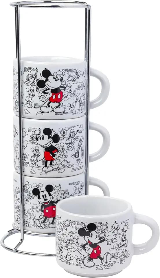Silver Buffalo Disney Mickey Mouse Ceramic, Espresso Cup Stack, 4pk, 3oz