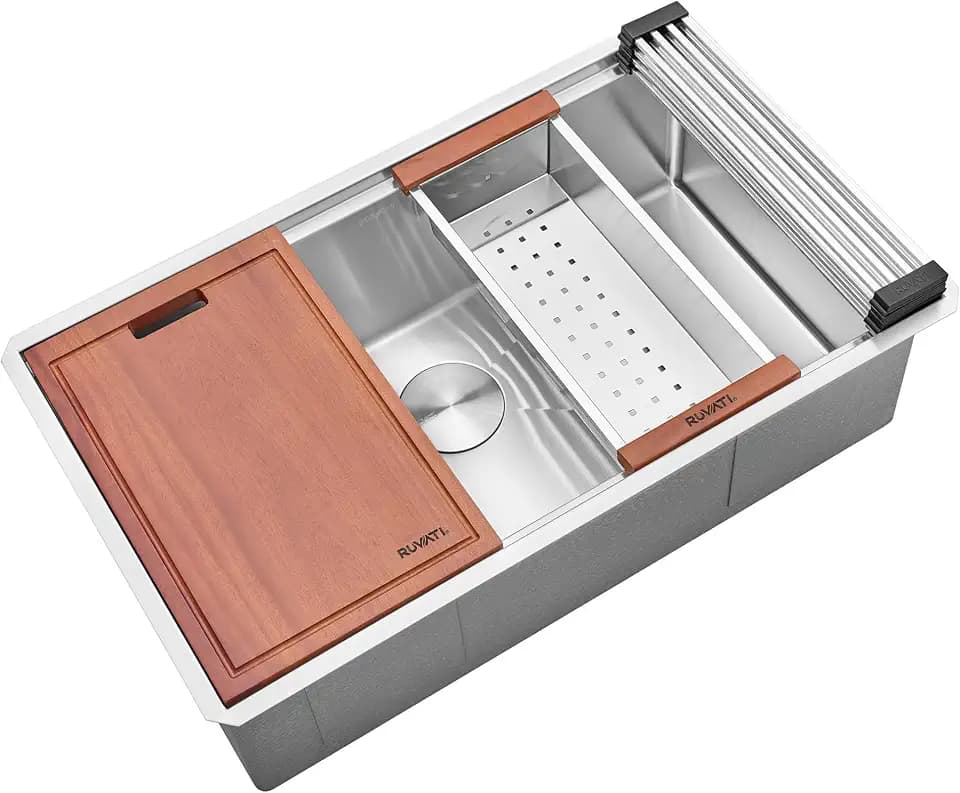 Ruvati 30-in 16-Gauge Round-Corner Undermount Workstation Sink - RVH8320