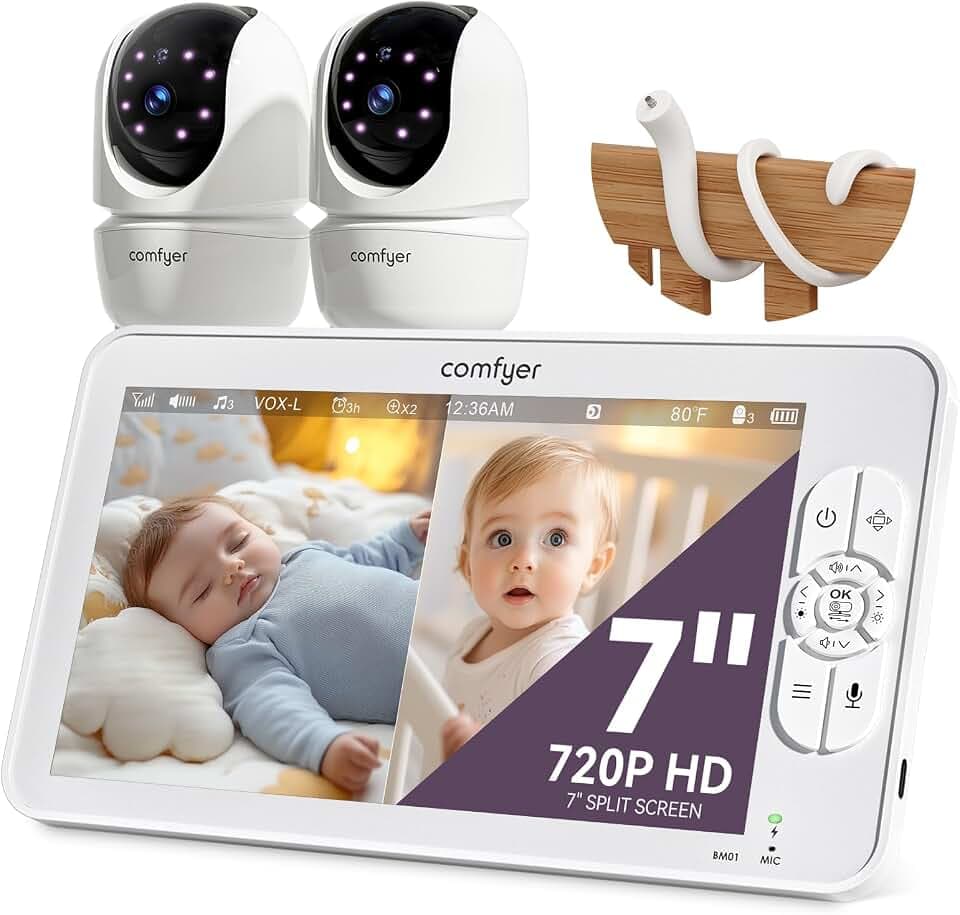 Comfyer BM01 7" Split-Screen Baby Monitor with 2 Cameras and Audio No WiFi