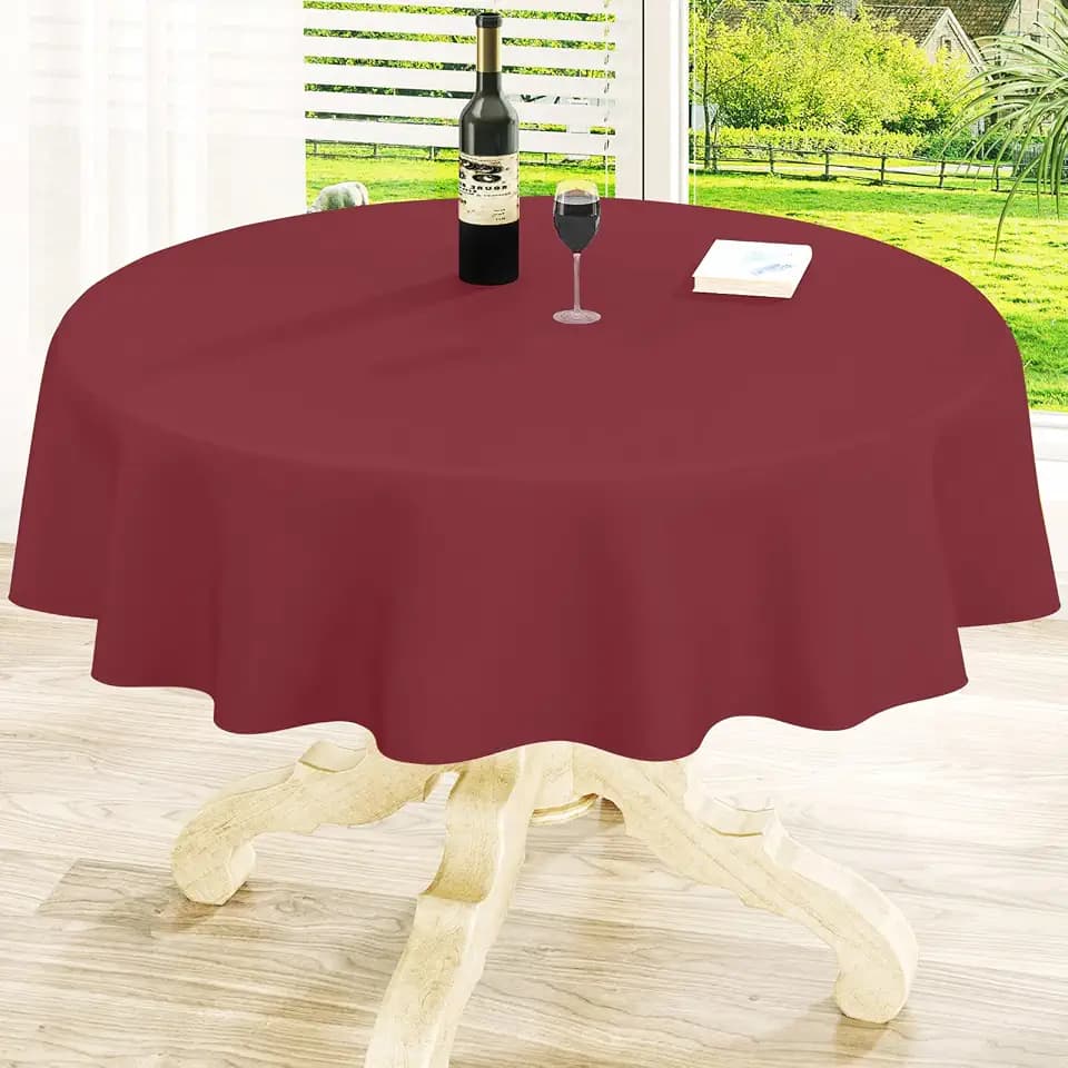 homing Round Wine Red Vinyl Waterproof Tablecloth with Flannel Backed
