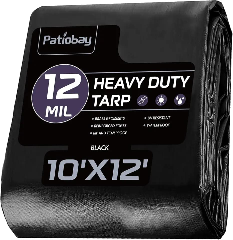 Tarp 10x12 Feet, 12 Mil tarps Heavy Duty Waterproof, Black