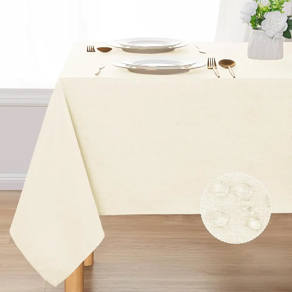 DWCN Rectangle Faux Linen Tablecloth, Table Cover, 60 x 84 Inch, Champagne