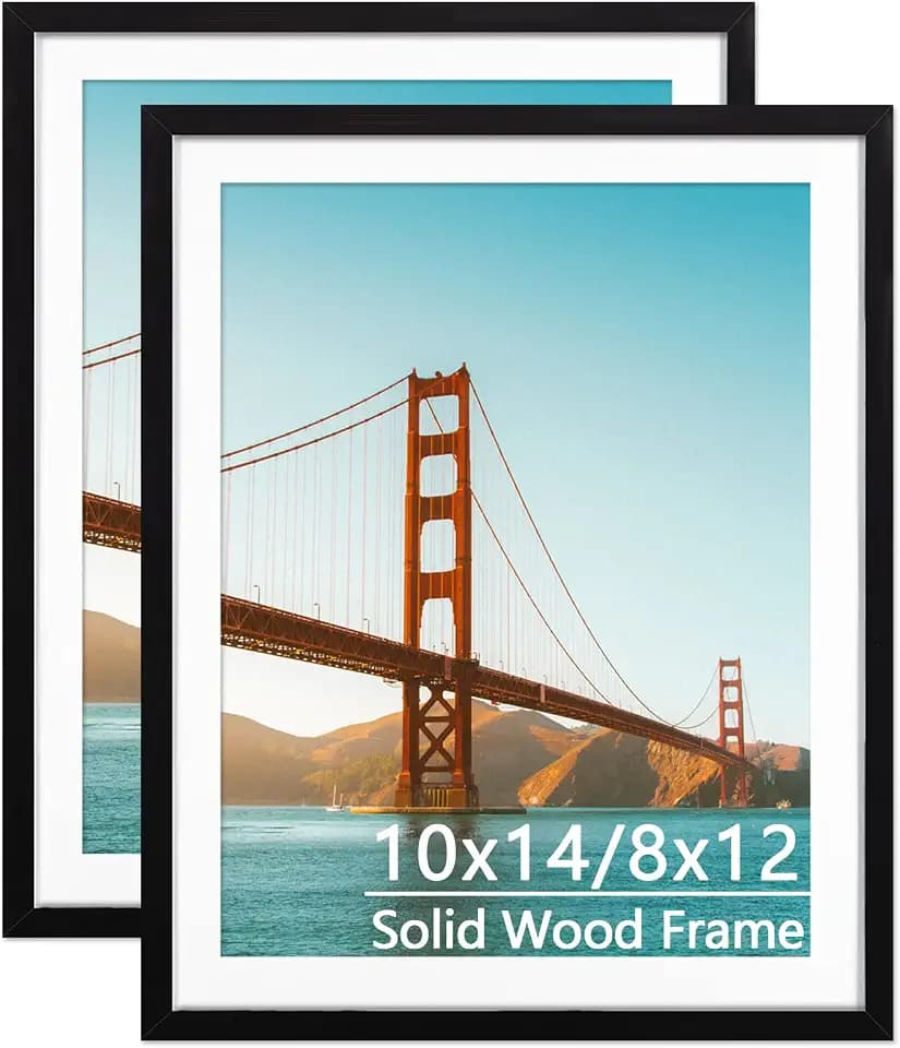 10x14 Wood Picture Frame Diamond Painting Frames Display 10x14in / 25x35cm Without Mat or 8x12in / 20x30cm with Mat 10x14 Frame for Photo Poster Puzzle Diamond Art Gallery Wall Hanging - Black 2 Pack