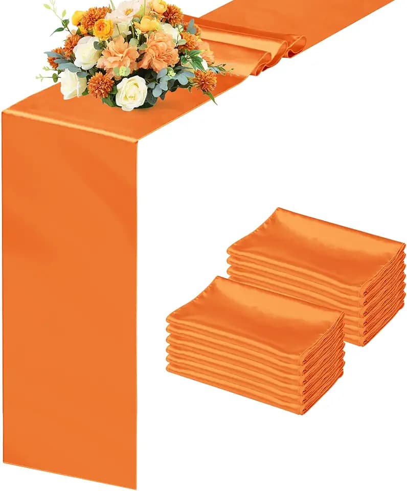 4 Pack Orange Satin Table Runners 12 x 108 Inch Reusable Seamless Design