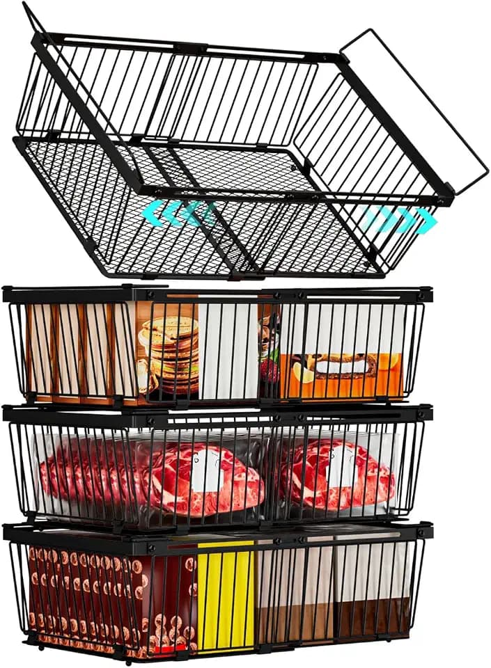Large Freezer Organizer Bins for 10 to 20 Cu.Ft,Leak-Proof Bottom,4 Pack