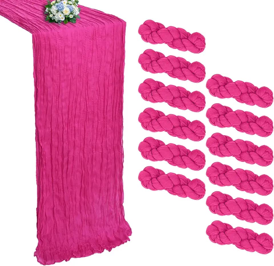 12 Pack Hot Pink Cheesecloth Table Runner 10Ft 23 x 120 Inch