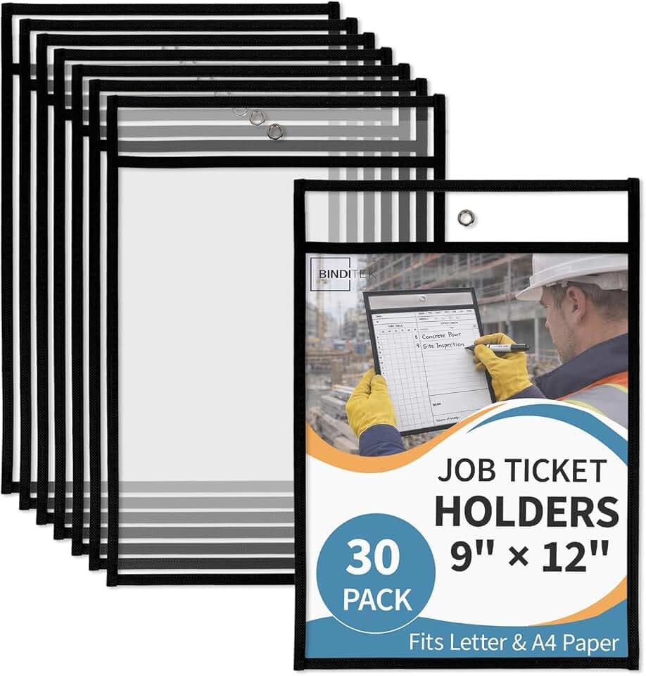 Binditek Job Ticket Holders, 30 Pack 12mil PET Dry Erase Pockets, 9x12 Inch