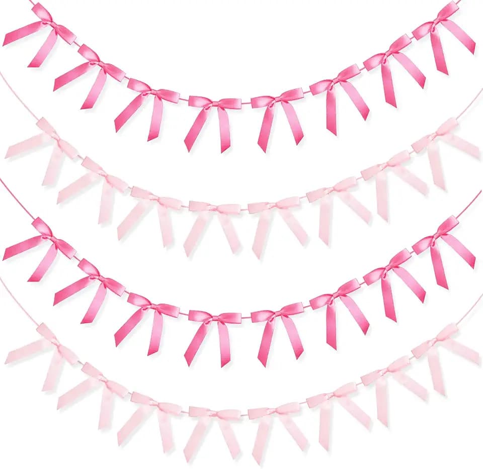 4 Pcs Pink Bow Garland Banner Coquette Birthday Decorations