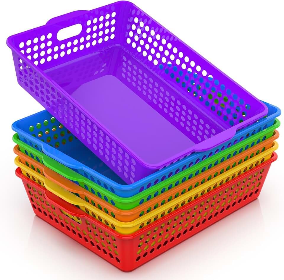 6 Pack Stackable Paper Baskets, 13.8x10.6x3.1in Turn In Trays for Classroom