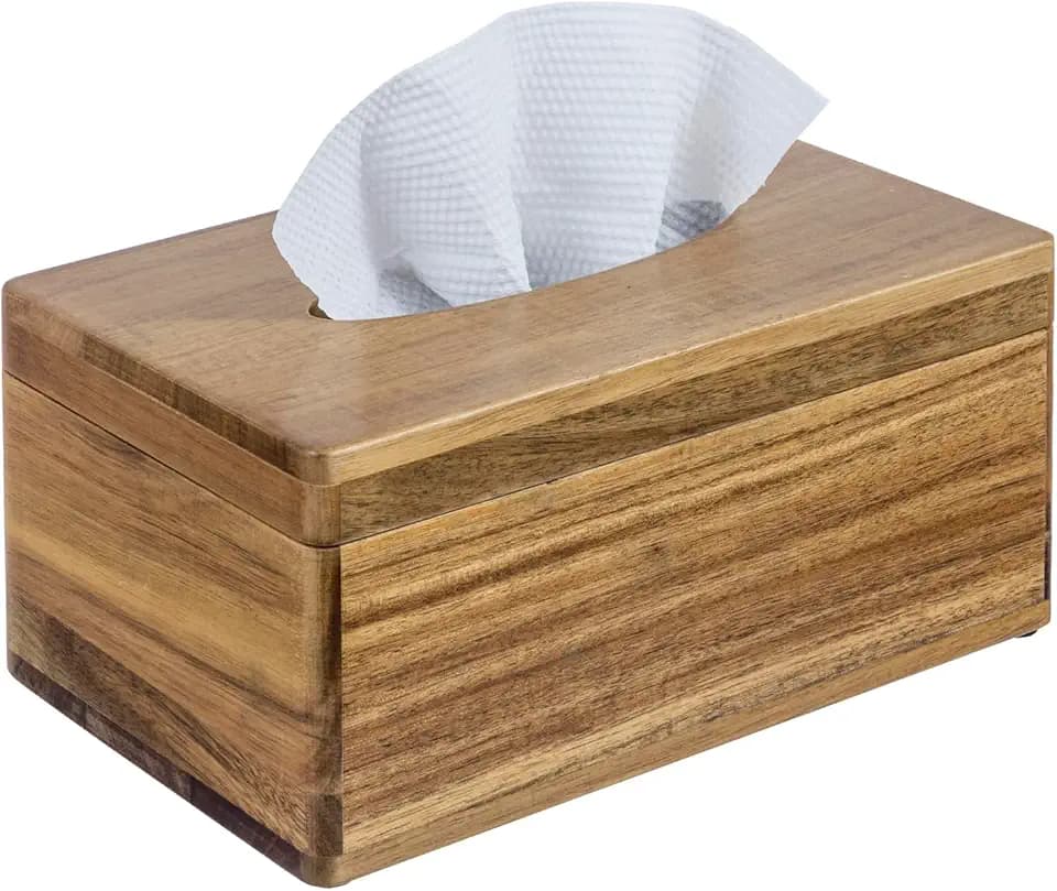 MyGift Acacia Wood Tissue Box Holder with Hinged Magnetic Lid, Flip Top