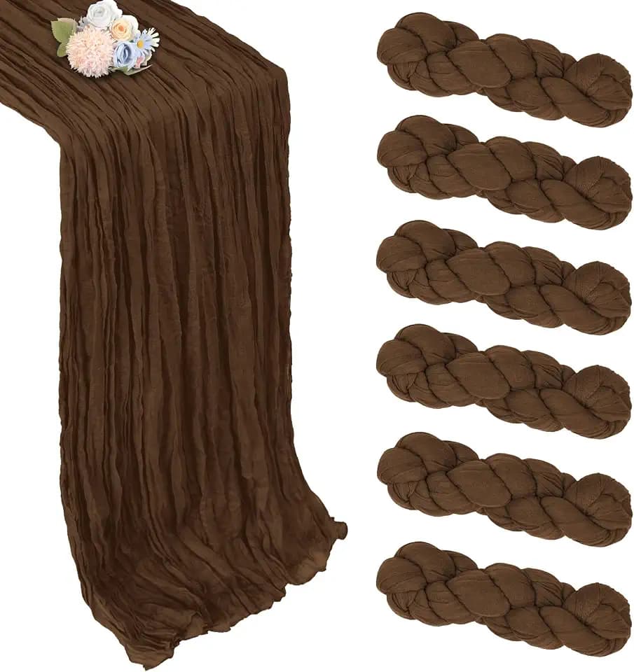 6 Pack Brown Cheesecloth Table Runner 35 x 120 Inch