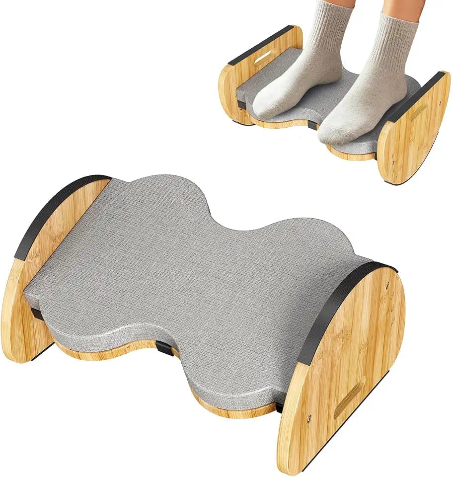 Ergonomic Under Desk Bamboo Footrest with Footpads