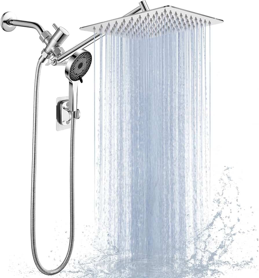 Shower Head, Rain Shower Head with Handheld Spray Combo, 8 Inch Adjustable High Pressure Rainfall Shower Head, Dual Showerhead Set with Extension Arm