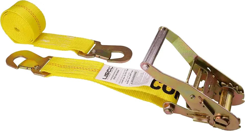 US Cargo Control Ratchet Straps with Snap Hooks, 2 Inch x 8 Foot (4-Pack), 6,000 LBS Break Strength, Car Tie Down Straps for Trailers, Yellow 2 Inch Ratchet Straps with Locking Hooks