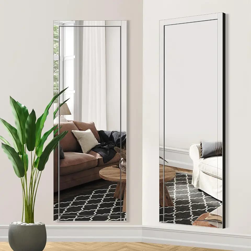 Syndra 56"x20" Beveled Edge Full Length Mirror, Frameless Wall-Mounted & Over-The-Door Mirror, Large Rectangle Full Body Mirrors for Bedroom, Living Room, Bathroom, Entryway(Vertical or Horizontal)